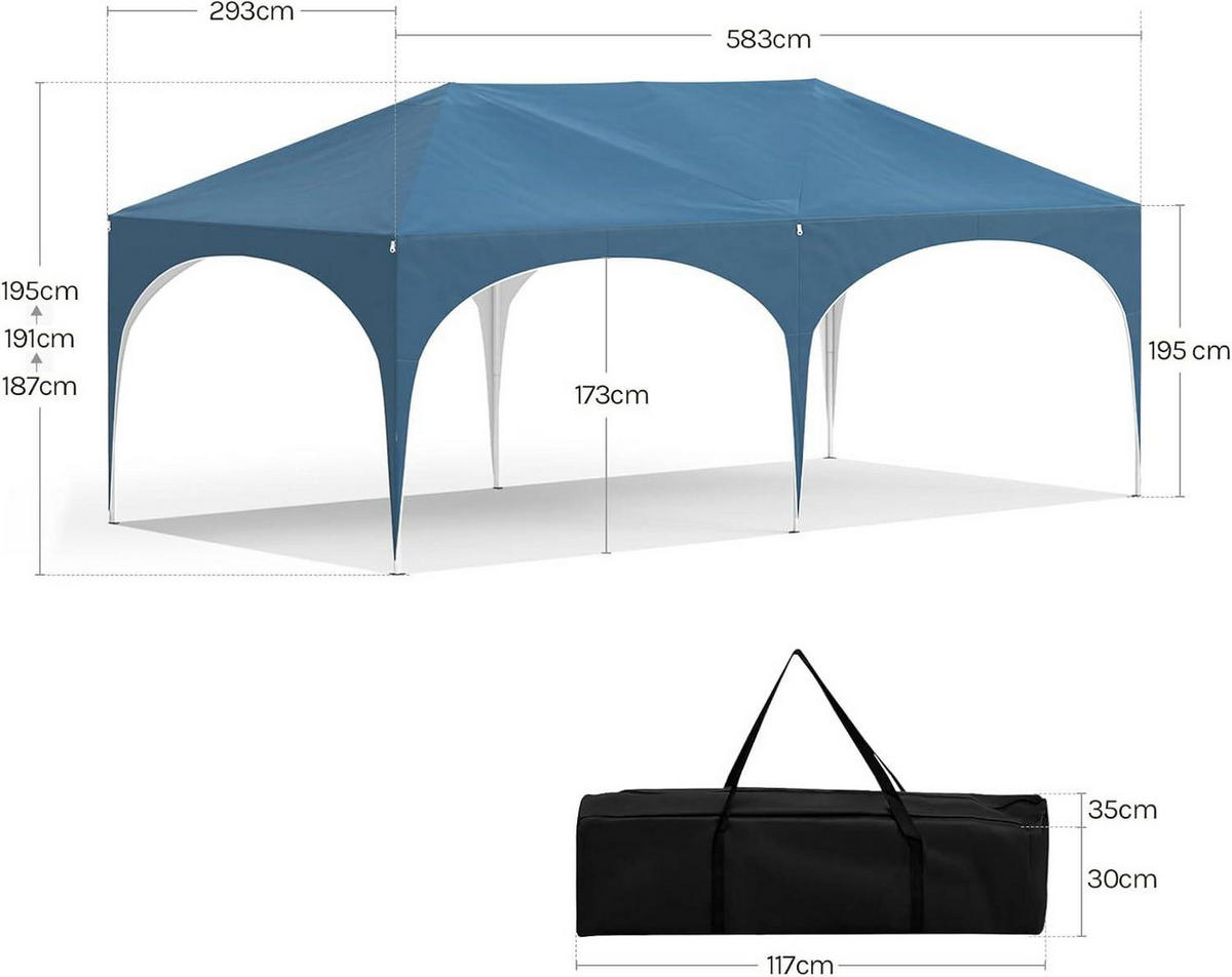 PAVILLON, Faltpavillon 3x6 m, mit 6 Seitenwänden, Grün - Blau, Metall (300/250/600cm) - Woltu