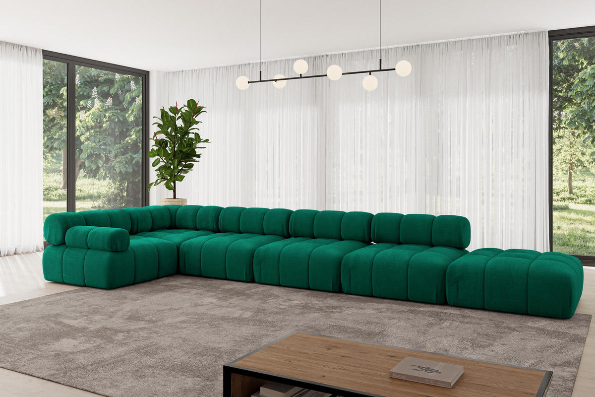 ECKSOFA modulares Sofa Felto-L3 - 475x190x70 cm Dunkelgrün Velours - Dunkelgrün, Holzwerkstoff/Textil (475/190cm) - ALTDECOR