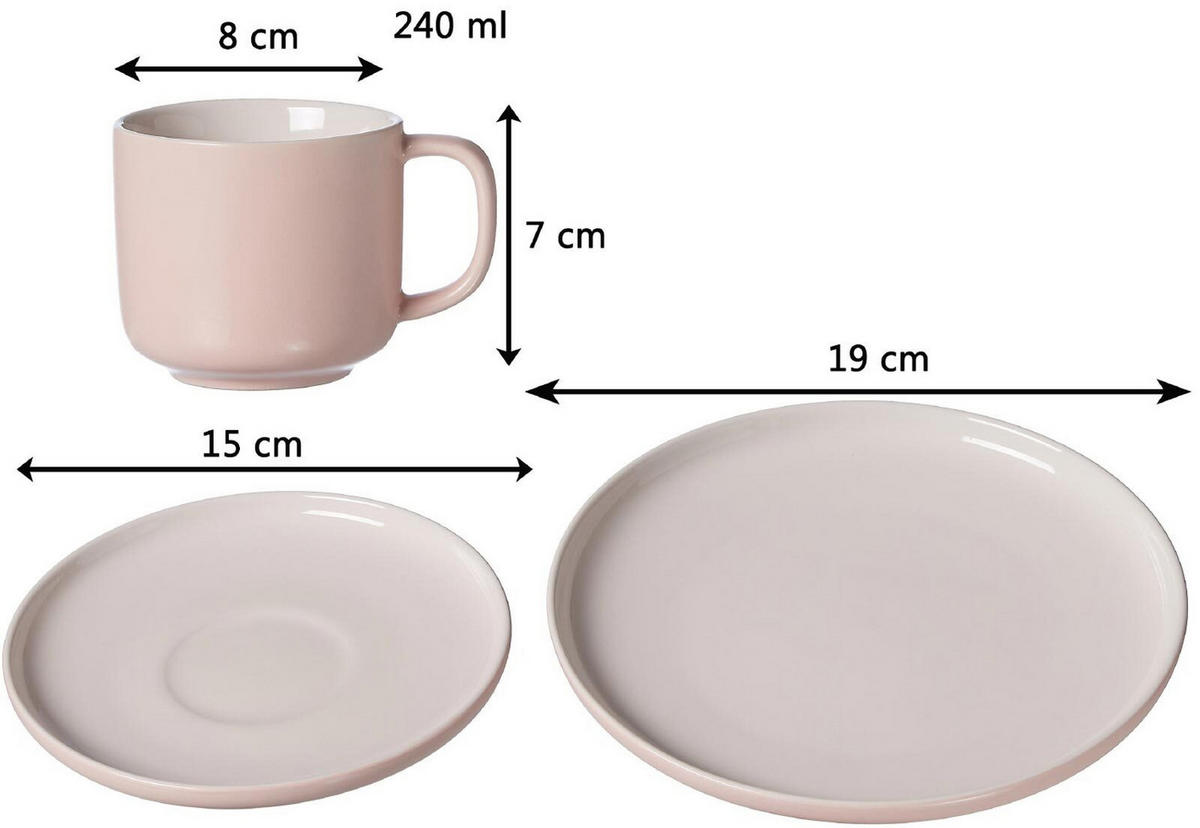 KAFFEESERVICE Jasper rosa 12er Set - Robinienfarben, Keramik (1/1/1cm) - Ritzenhoff Breker
