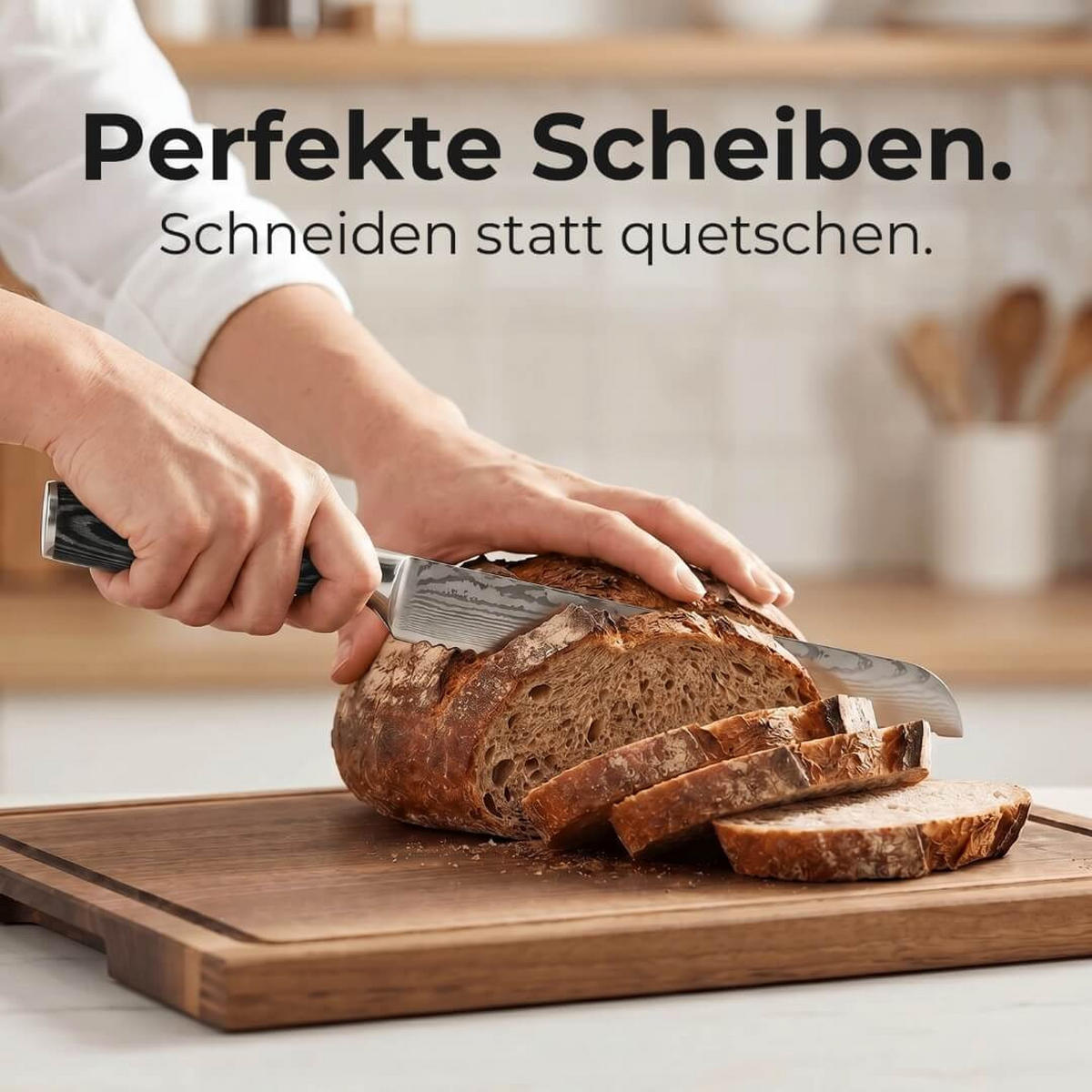 MESSER-SET 8-tlg. mit Edelstahlklingen und ergonomischen Pakkaholz-Griffen - Schwarz, Metall - Küchenkompane
