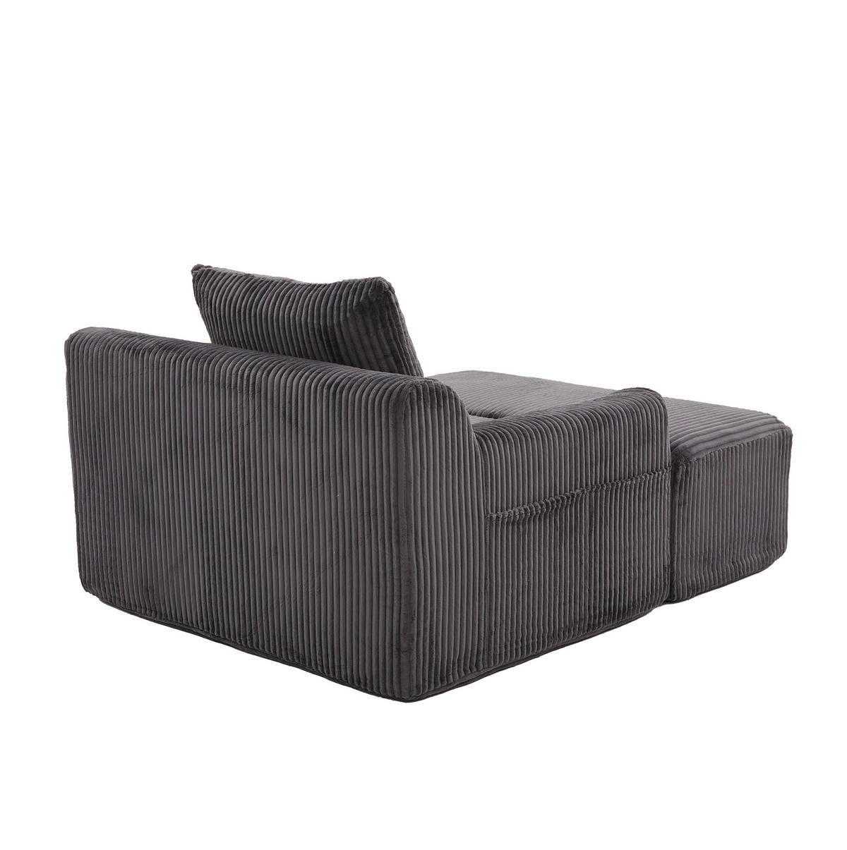 CORD-SESSEL mit Fußhocker 147/110/67 cm in Dunkelgrau – mit Seitentaschen - Dunkelgrau, Textil (147/67/110cm) - BEAOK
