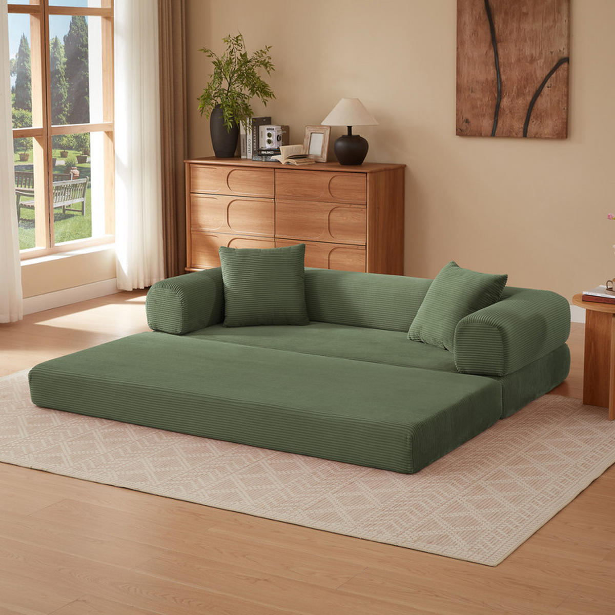 SCHLAFSOFA 195/89/59 cm Grün Samtstoff, 3-Sitzer - Grün, Textil (89/59/195cm) - Oxeza