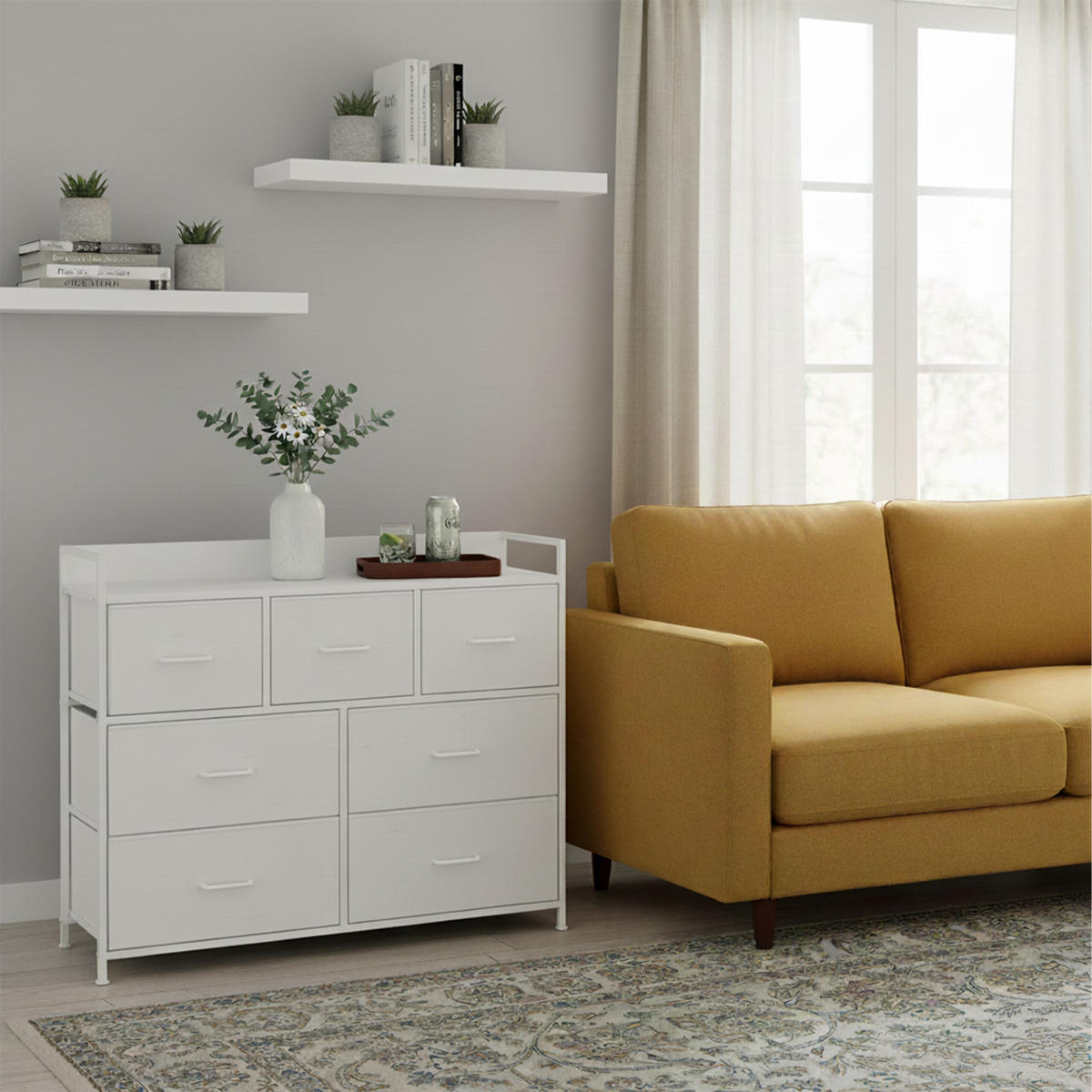 KOMMODE - Weiß, Holzwerkstoff/Textil (85/98/28.5cm) - Relaxdays