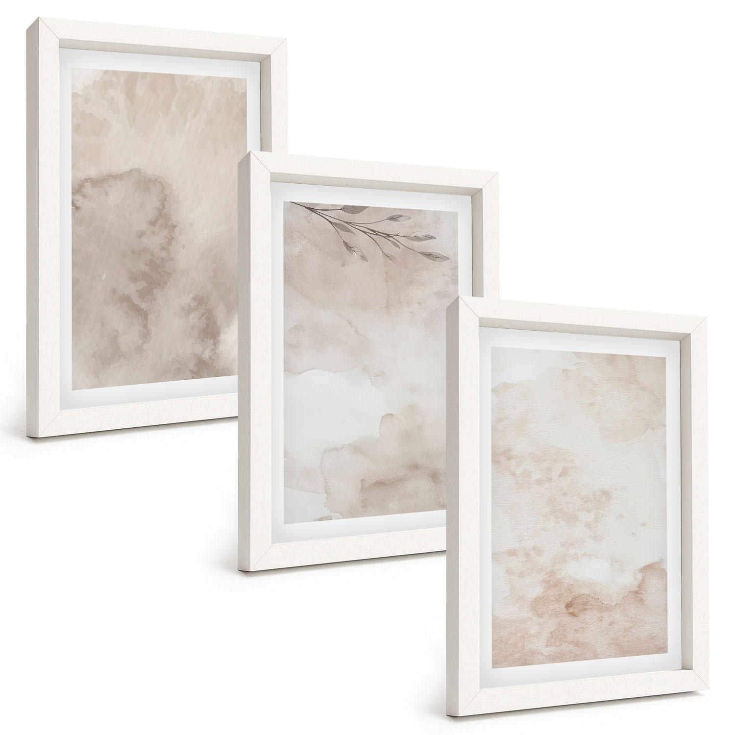 BILDER SET 3er Set - 20x30 cm Weißer Rahmen - Verschüttete Boho-Aquarellfarben - Weiß, Kunststoff (20/30cm) - TULUP