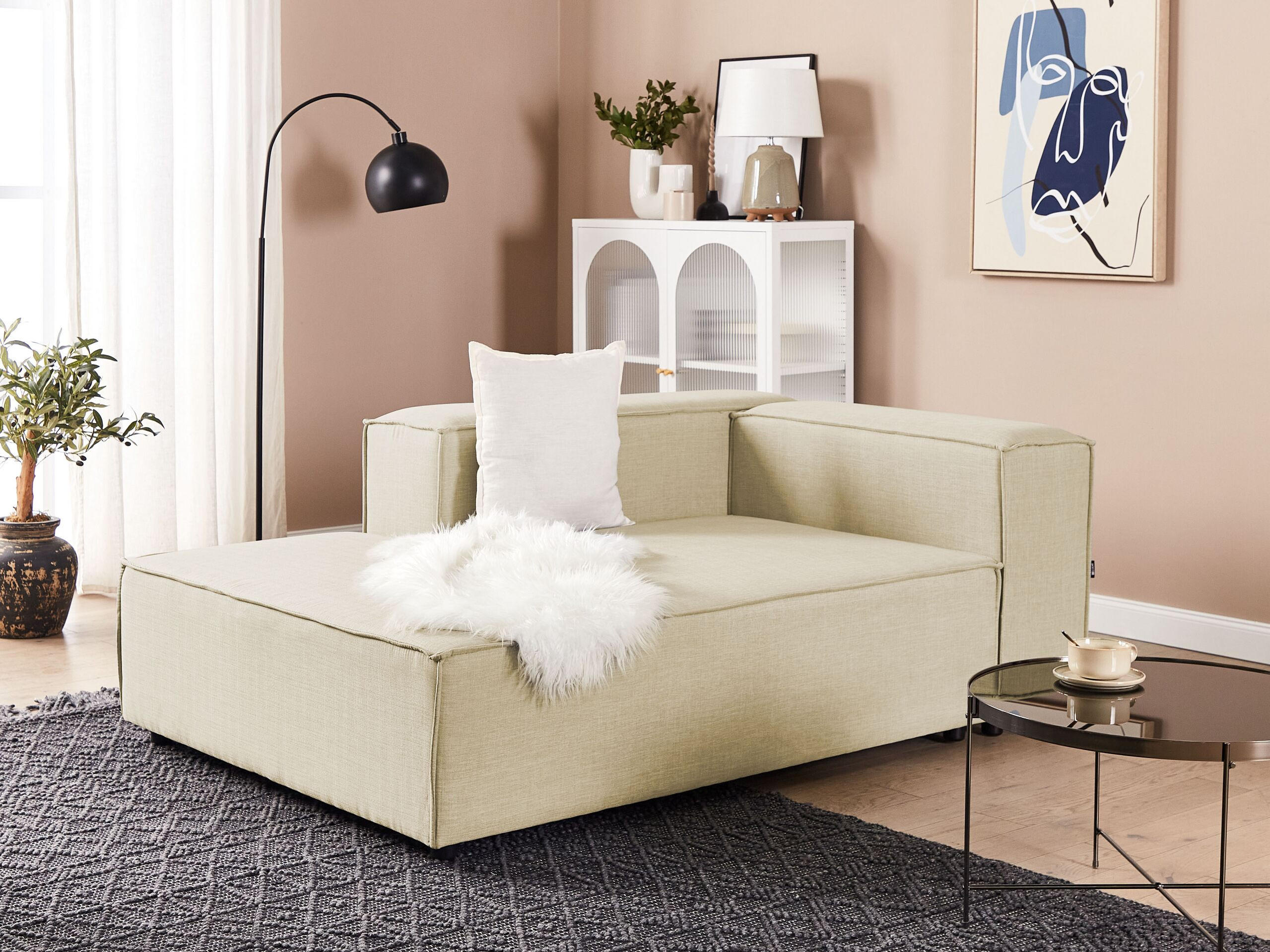 CHAISELONGUE Leinen beige rechtsseitig Aprica - Beige/Schwarz, Textil (119/68/180cm) - Beliani