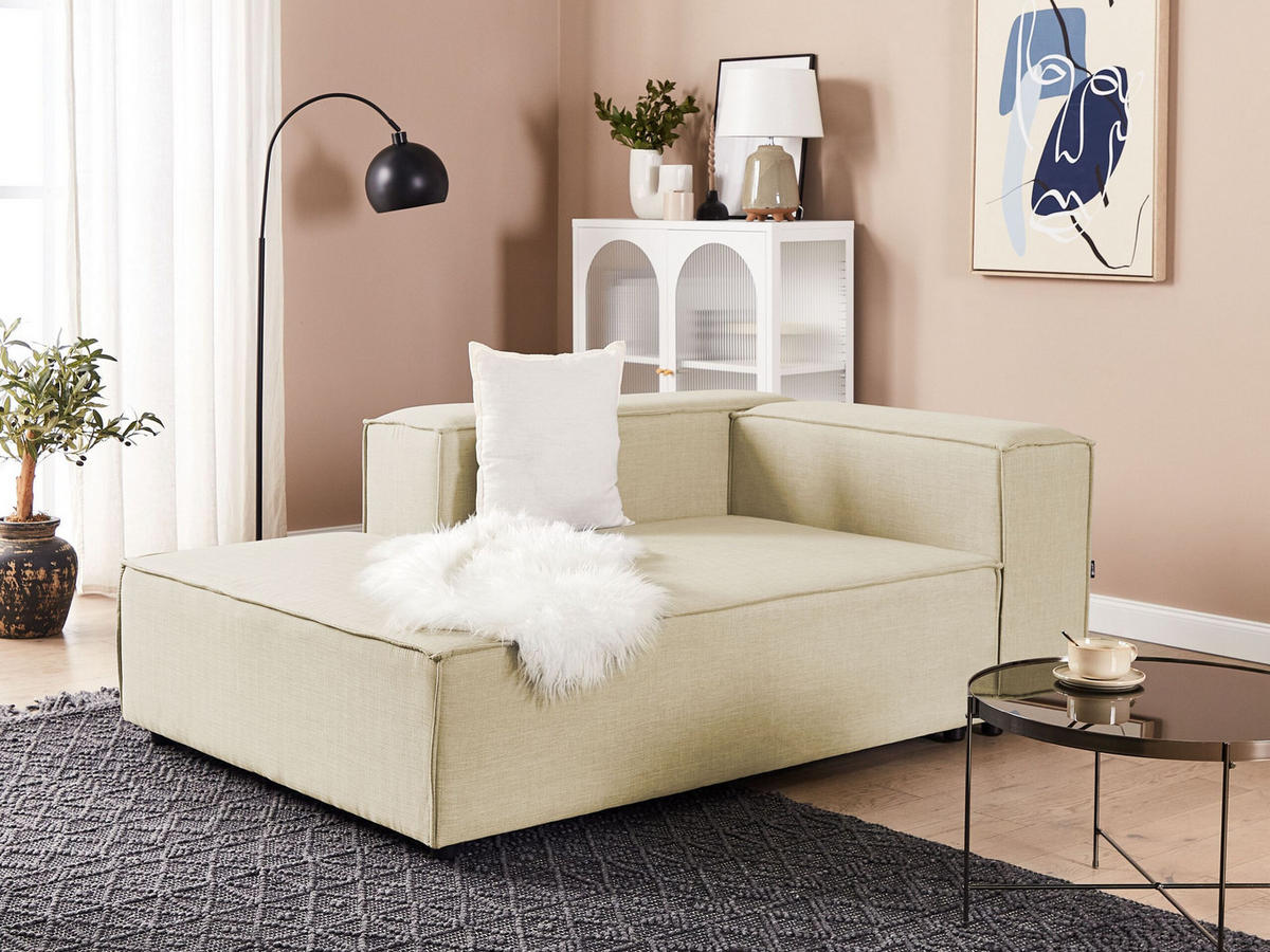 CHAISELONGUE Leinen beige rechtsseitig Aprica - Beige/Schwarz, Textil (119/68/180cm) - Beliani