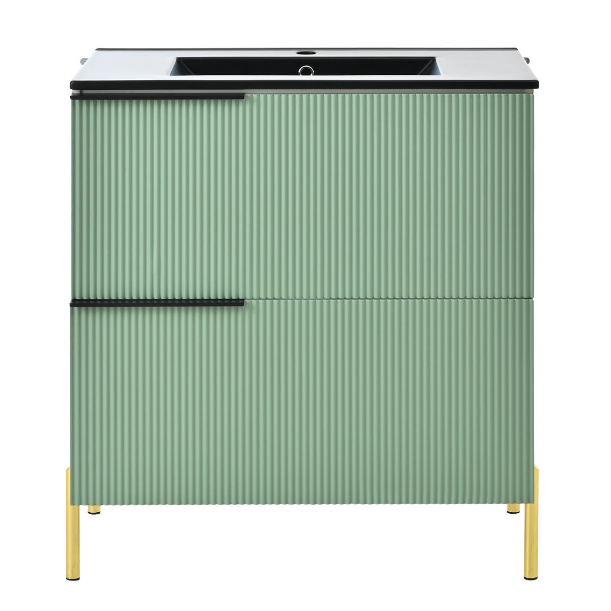 WASCHTISCHKOMBI mit Keramikbecken 81.5x47x90cm in Grün, 2 Schubladen & Metallfüßen - Grün, Holzwerkstoff (81.5/90/47cm) - Modfu