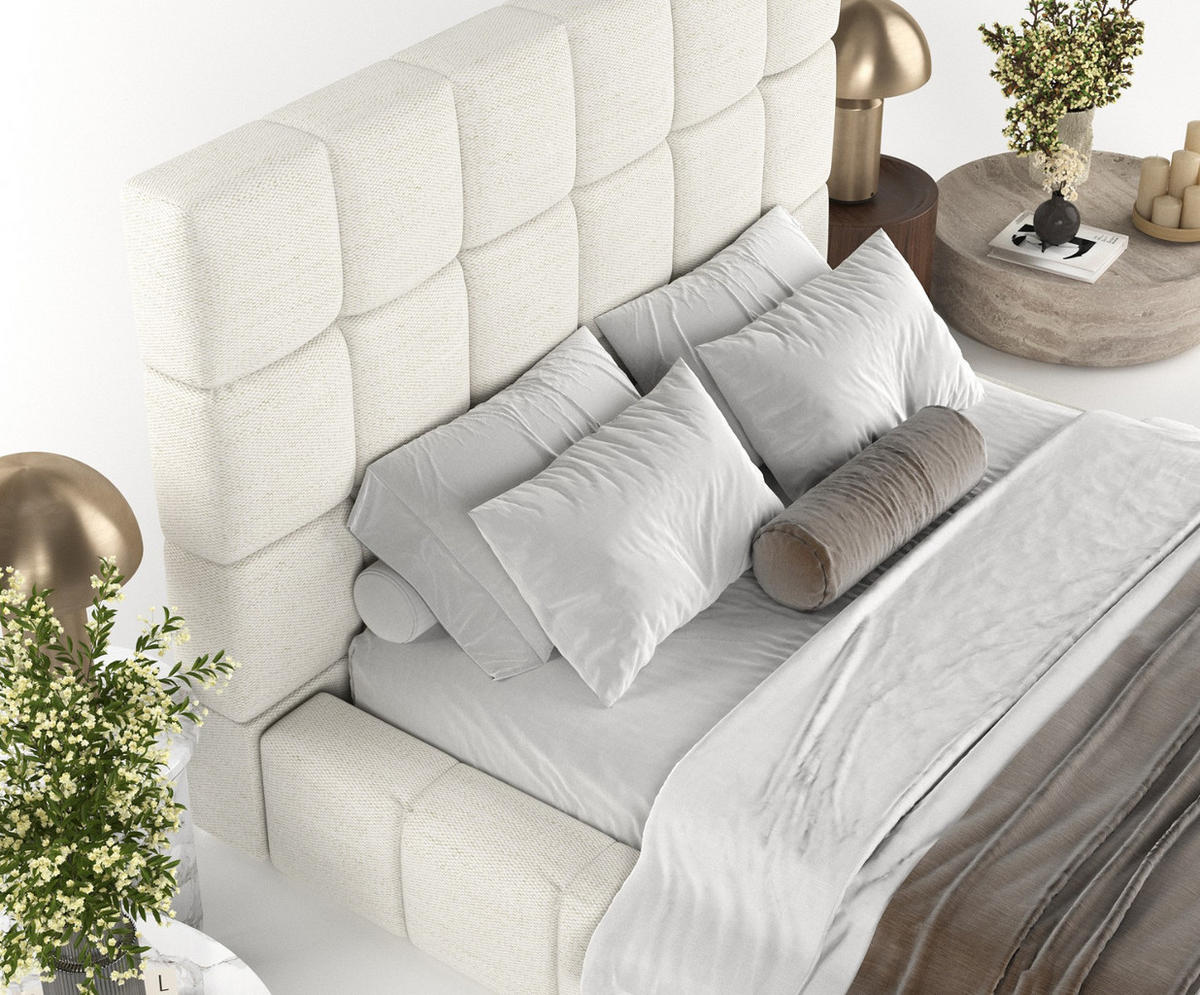 POLSTERBETT Skiathos mit Stauraum 160/200 cm Creme im Modesto Stoff - Creme/Schwarz, Holz/Holzwerkstoff (160/200cm) - AltaBeds