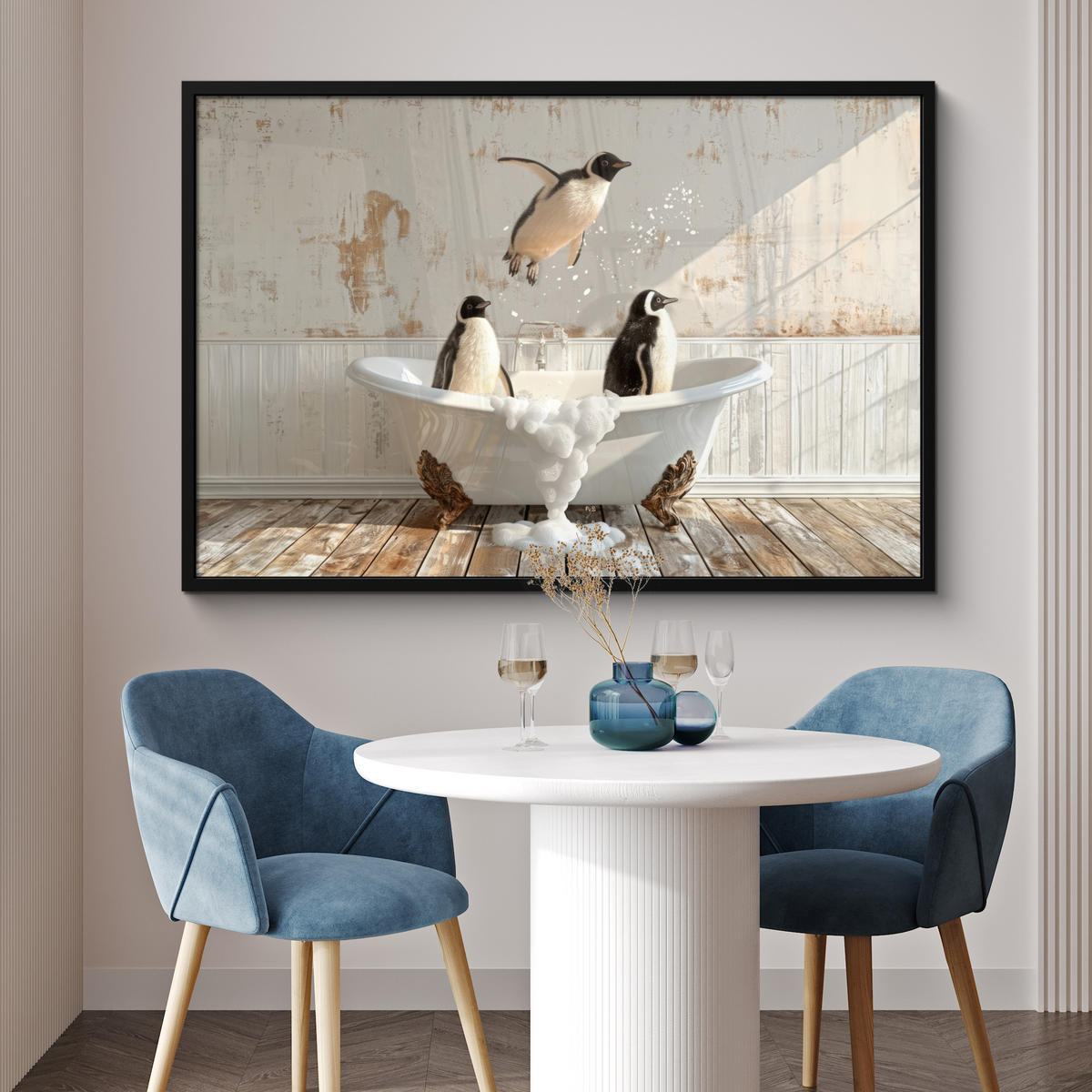 ZARÁMOVANÝ PLAGÁT Vintage - Tučniak - Vaňa - Pena 120x80 cm - čierna, papier (120/80cm) - MuchoWow