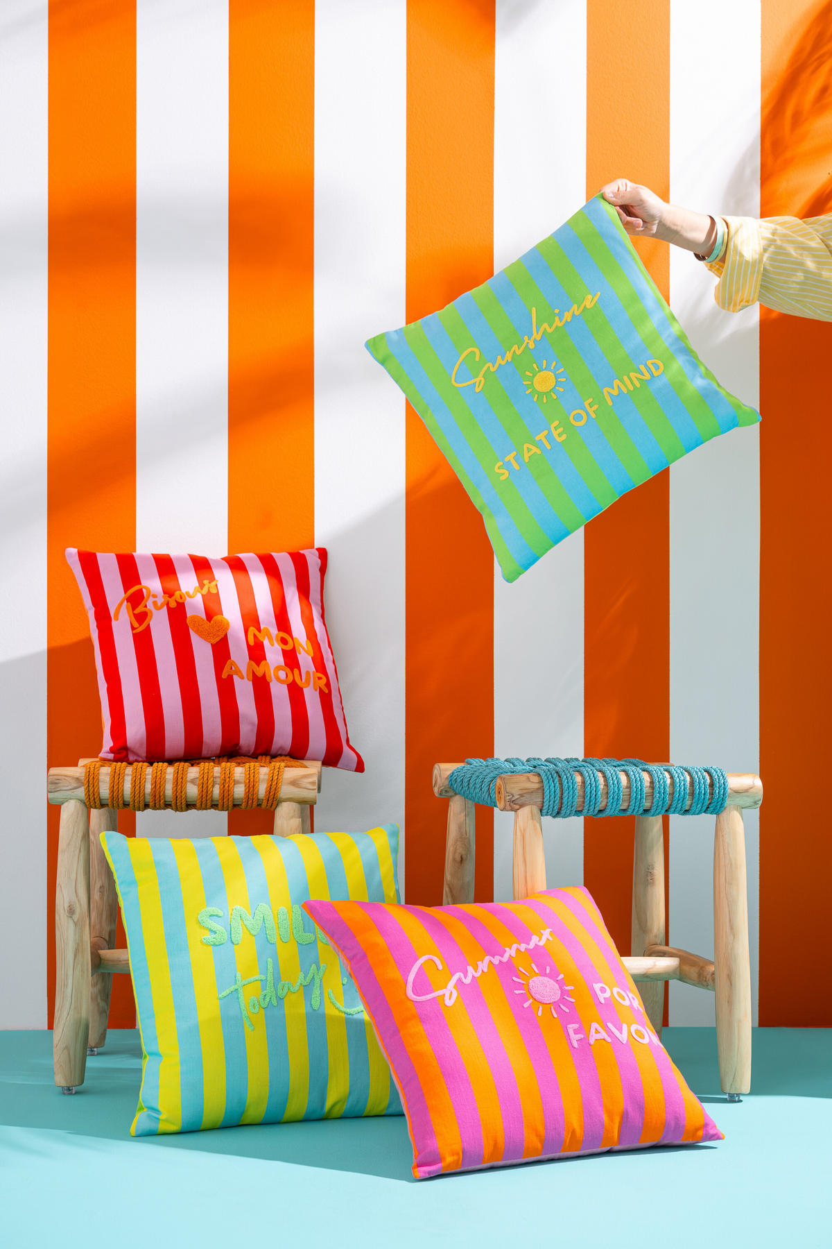 KISSEN SUNSHINE/SMILE GESTREIFT Multi - Multicolor, Textil (45/45cm) - J-Line