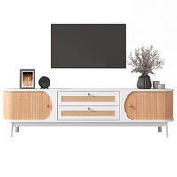 TV ormarić 170/39,5/46 cm bijeli od MDF-a s vratima i ladicama od ratana - bijela, drvni materijal (170/39.5/46cm) - OKWISH