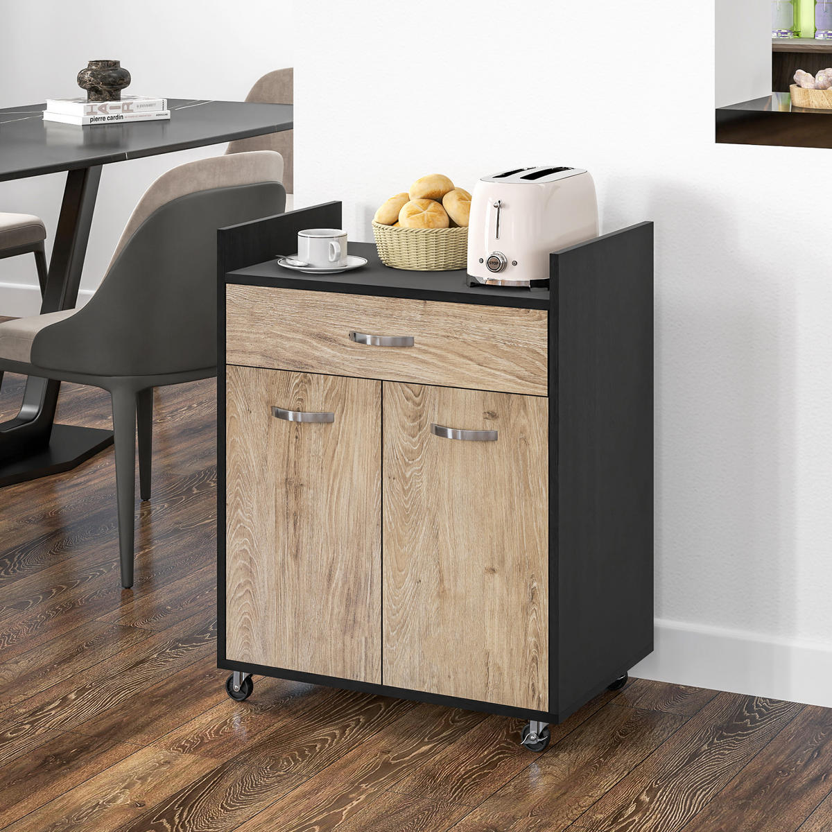 SERVIERWAGEN DE-17128 Schwarz - Schwarz, Holzwerkstoff (40/77/60cm) - ComfortXL