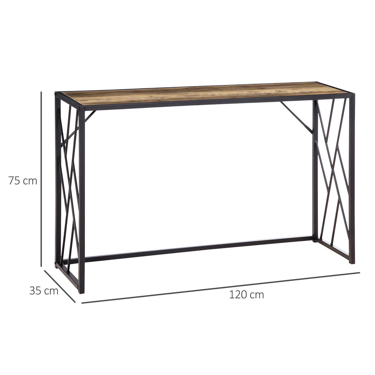 KONSOLENTISCH, Flurtisch mit Stahlbeine, 120 x 35 x 75 cm Braun - Braun, Metall (35/120/75cm) - HOMCOM