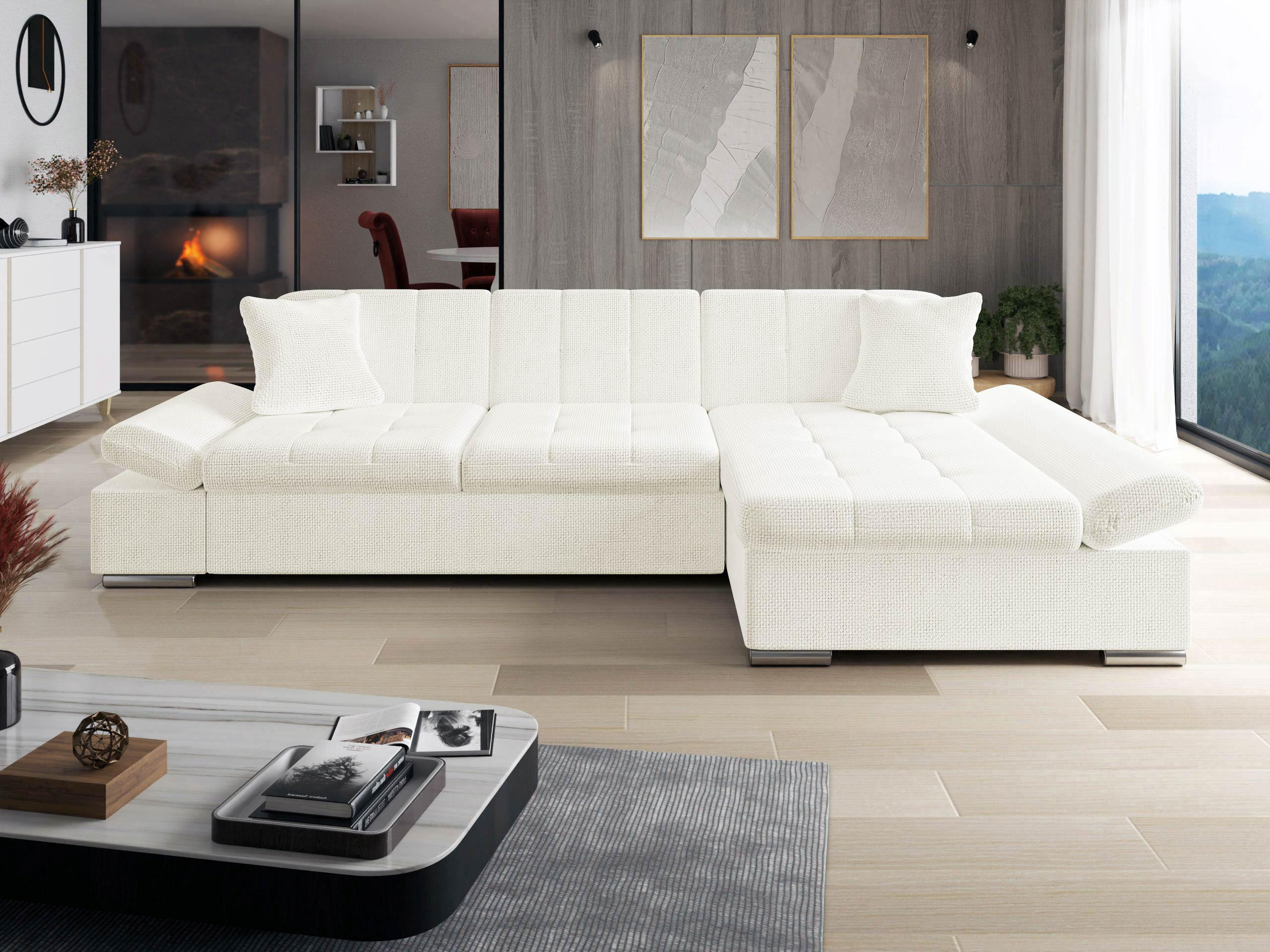 ECKSOFA Malwi, Seite: Rechts - Ecru, Holz/Textil (278/161cm) - MIRJAN24