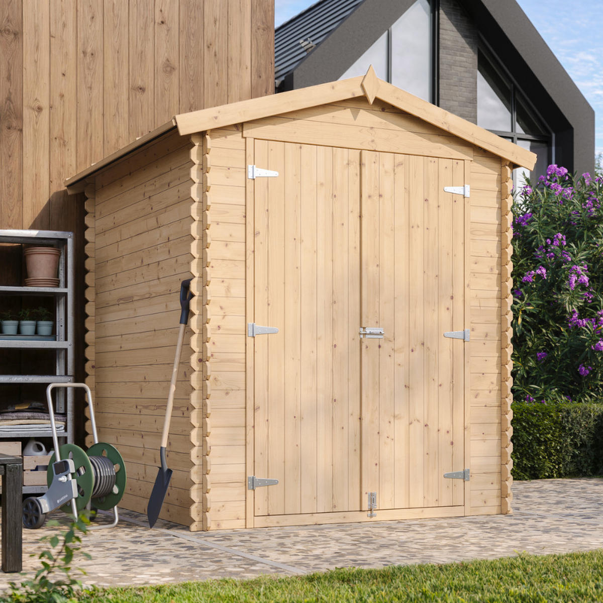 HOLZ-GARTENHAUS 2,82 m² – TIMBELA M320C1+M320G - Naturfarben, Holz (196/224/186cm) - Timbela