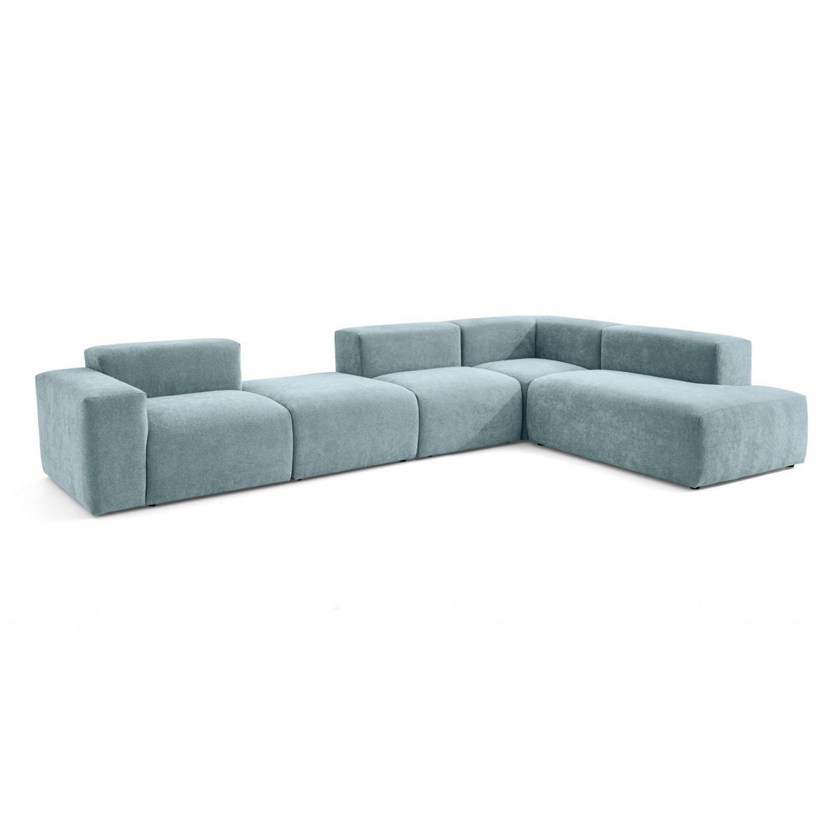 5-SITZER modulares Ecksofa HEAVEN SET 5 Rechts, Breite 380 cm Webstoff Blaugrau - Blaugrau/Schwarz, Holz/Kunststoff (245/380cm) - Muffo