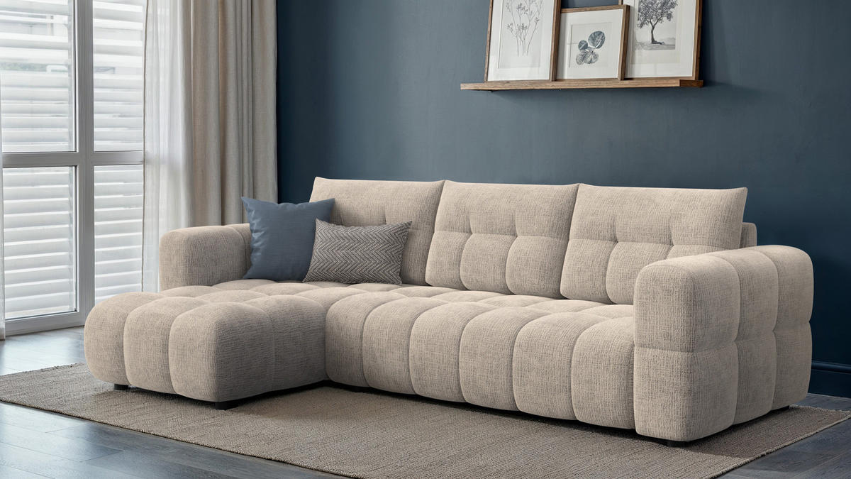 ECKSOFA CLOUDI 4-Sitzer links, beige - Beige/Schwarz, Holz/Textil (294/160cm) - Courtois Laville