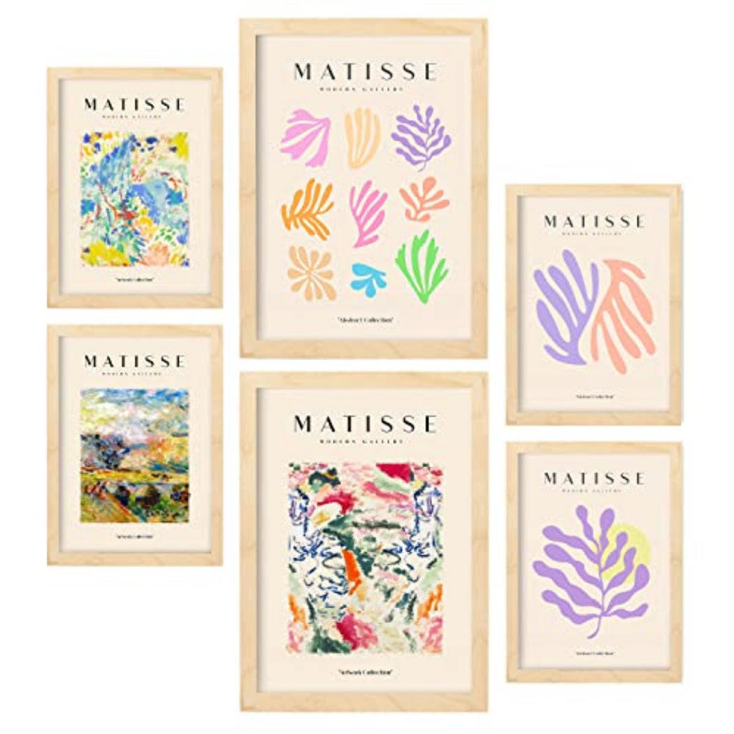 POSTER Set Mit 6 Henri Matisse Vegetation Drucke Des Fauvismus Und Der Abstrakten Kunst Für Innenarchitektur A3 & A4 Rahmen Aus Hellem Holz - Beige, Papier (29/3cm) - Nacnic