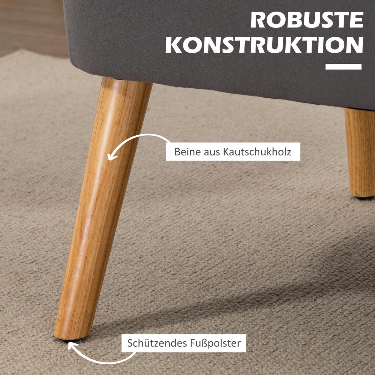 2-SITZER Sofa Zweisitzer, Loveseat mit Leinenoptik, Doppelsofa mit Holzbeine - Dunkelgrau/Naturfarben, Holz/Textil (56.5/77/117cm) - HOMCOM