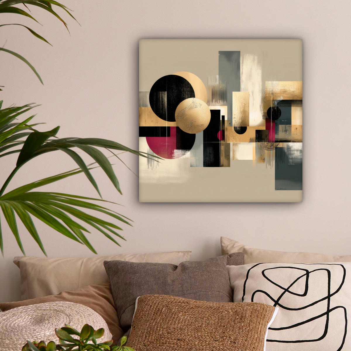 LEINWANDBILD Abstrakt - Formen - Beige - Texturen Wandbild Wohnzimmer 50x50 cm - Beige, Textil (50/50cm) - MuchoWow