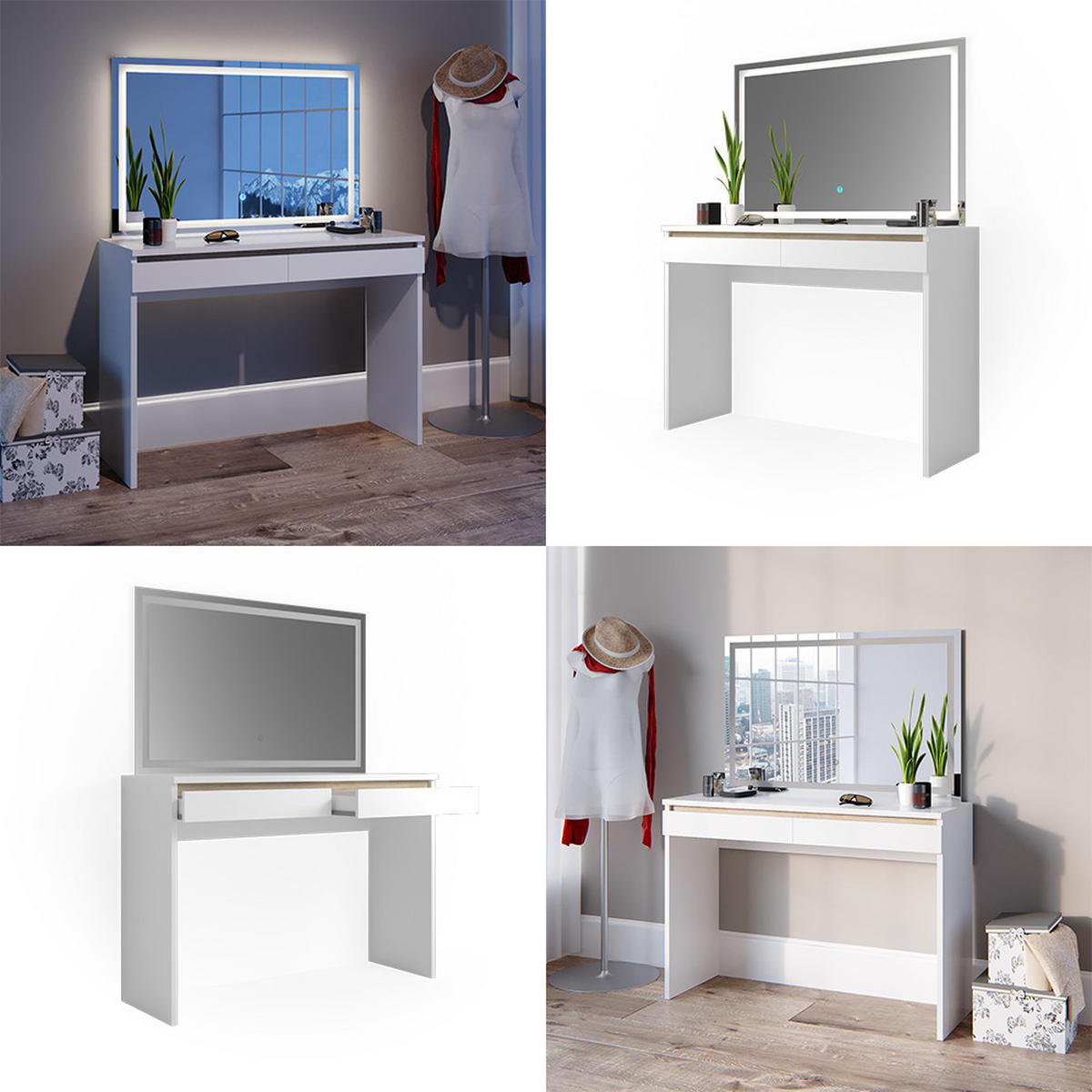 SCHMINKTISCH Emma Weiß 120 cm mit LED-Spiegel - Weiß, Holzwerkstoff (120/83/41.8cm) - Vicco