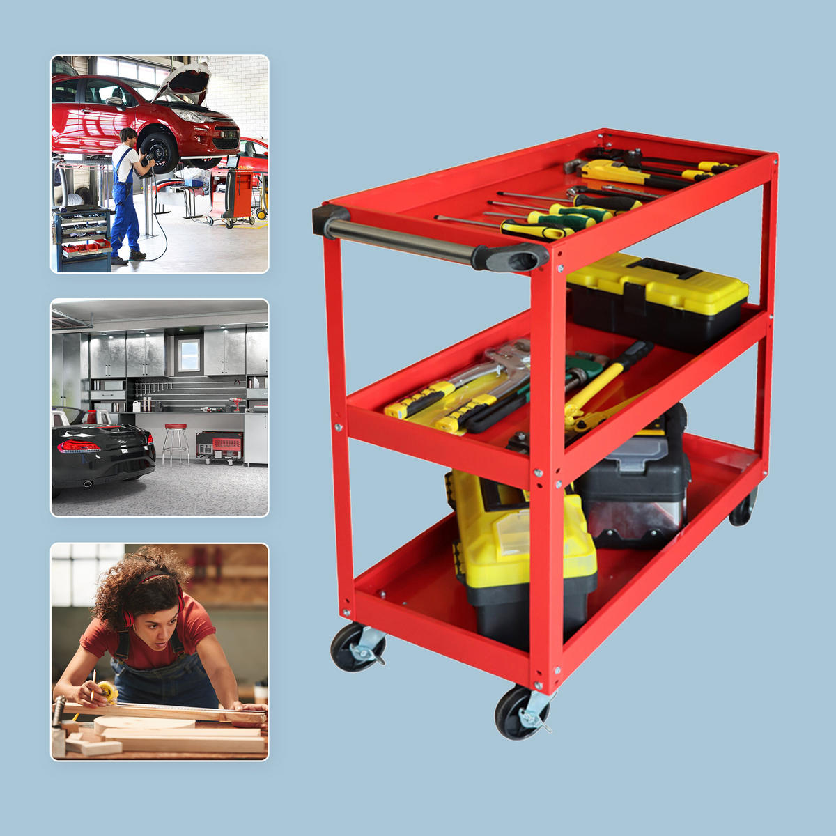 WERKSTATTWAGEN - Rot, Kunststoff/Metall (35/76/78cm) - Relaxdays