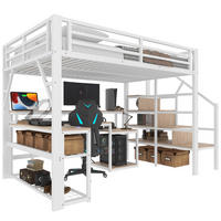 HOCHBETT 140/200 cm Weiß aus Metall und MDF mit Schreibtisch - Weiß, Metall (140/200cm) - OKMYHOME