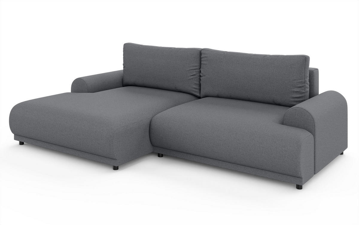 ECKSOFA mit Schlaffunktion, Bettkasten, extrabreite Ottomane links, abgerundete Armlehnen, B240/T145/H81 cm, Strukturstoff Dunkelgrau / 21034 - Dunkelgrau/Schwarz, Kunststoff/Textil (240/145cm) - luma-home