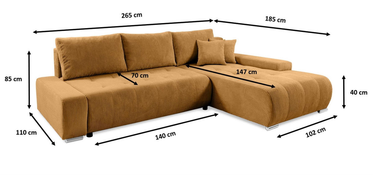 ECKSOFA Vogar In Poso - Grau, Holzwerkstoff/Textil (265/185cm) - Fun Möbel