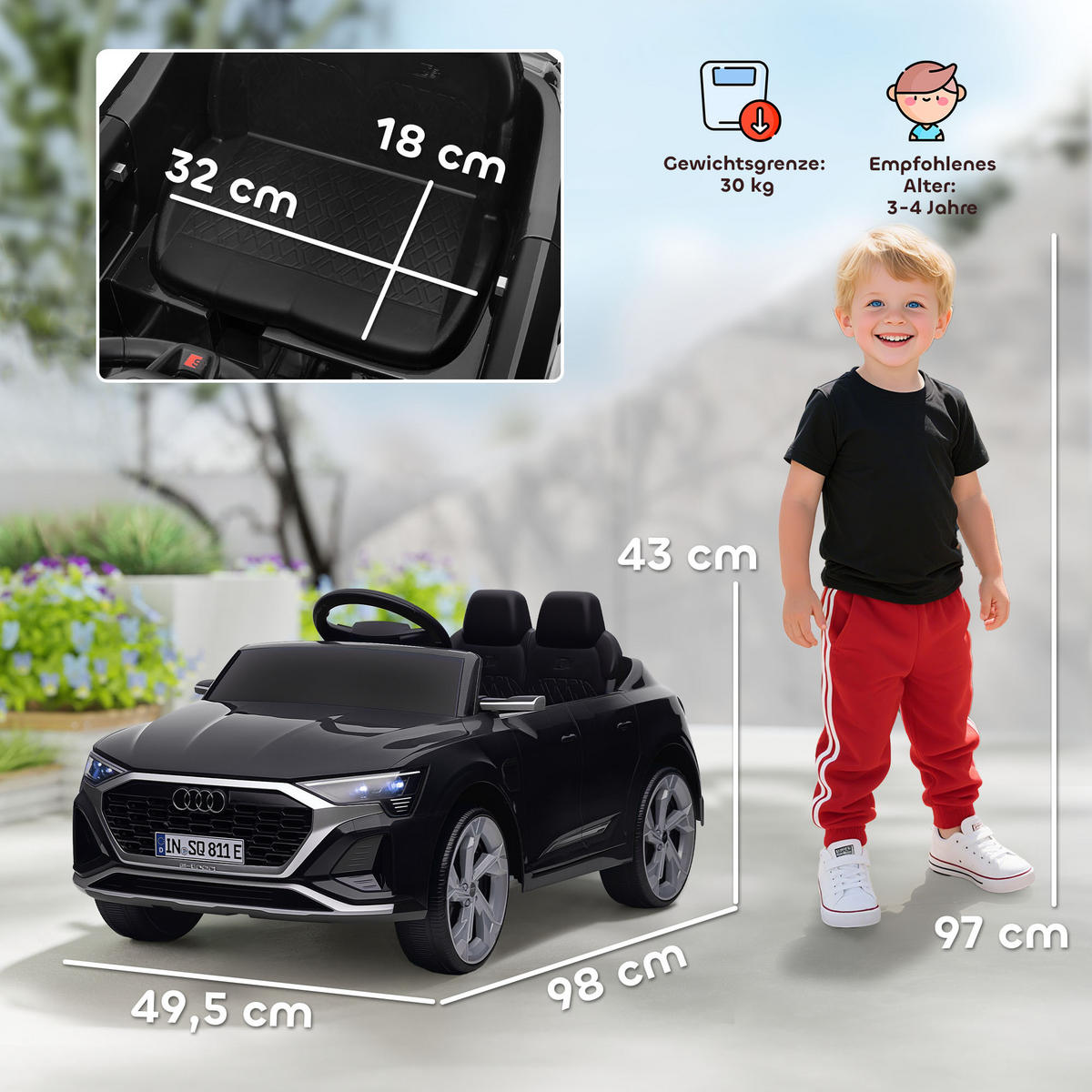ELEKTRO-KINDERAUTO DE-06196 Audi Q8 lizenziert mit Fernsteuerung Schwarz - Schwarz, Kunststoff/Metall (98/49.5/43cm) - ComfortXL