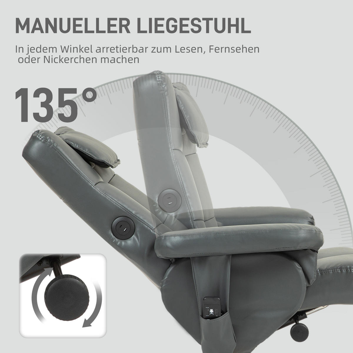 RELAXSESSEL Massagesessel mit Hocker Fernsehsessel mit Liegefunktion Dunkelgrau - Dunkelgrau, Leder (86/93/78cm) - HOMCOM