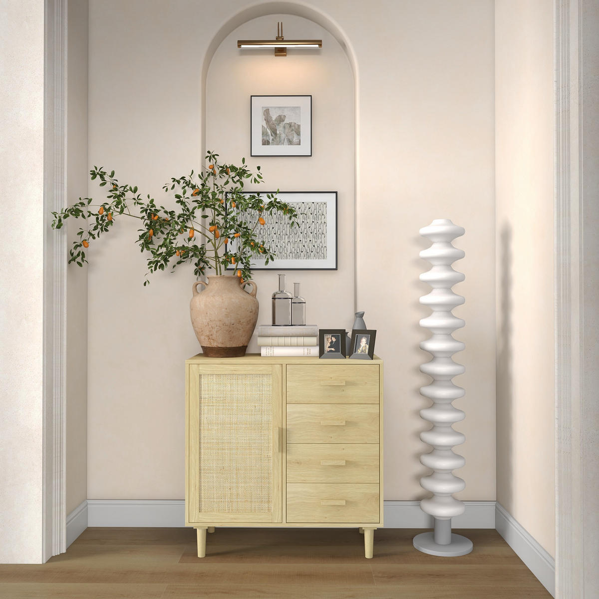 SIDEBOARD Naturfarben, 1 Tür, 4 Schubladen, 80/38/80,5 cm - Naturfarben, Holz (80/80.5/38cm) - PANGIVO