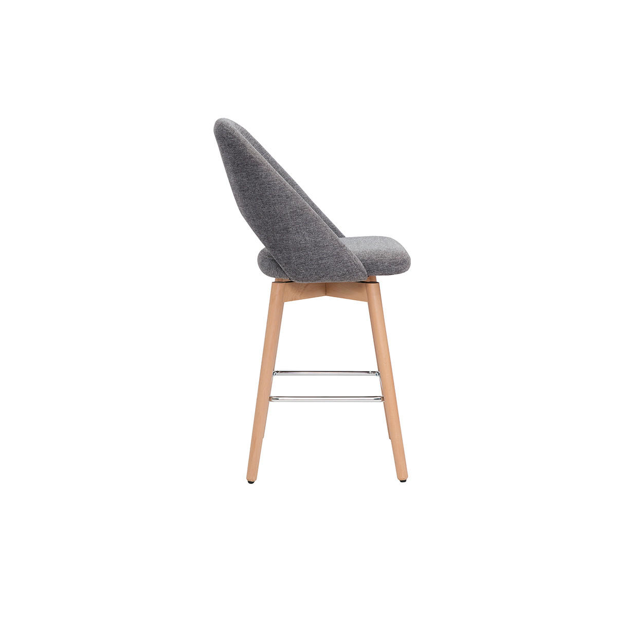 BARHOCKER Skandinavisch Grauer Stoff Samteffekt Massiv Hevea H65 cm 2er-Set COSETTE - Grau, Textil (53/99/51cm) - Miliboo