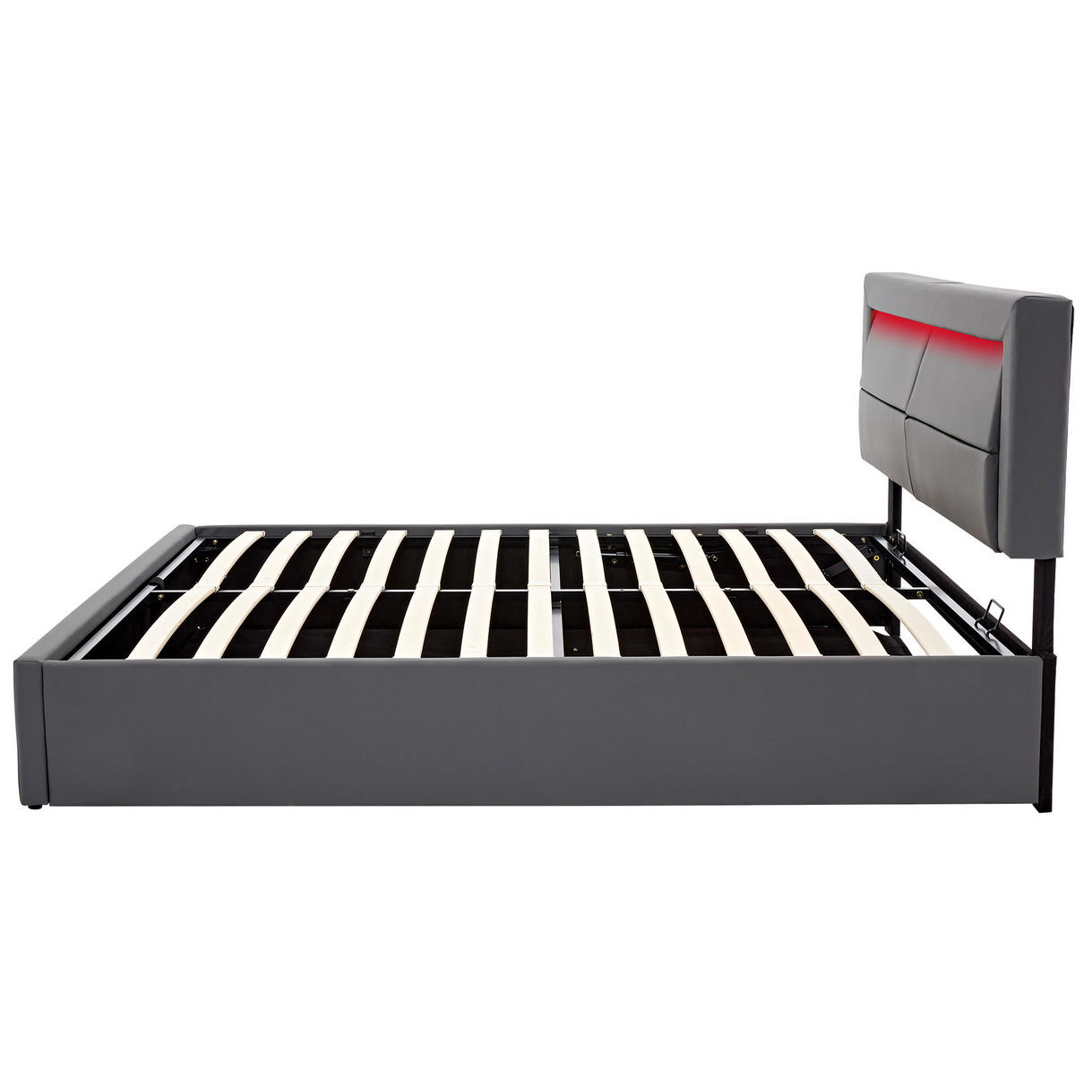 POLSTERBETT 140/200 cm Grau aus PU mit LED, USB und Stauraum - Grau, Kunststoff (140/200cm) - OKMYHOME