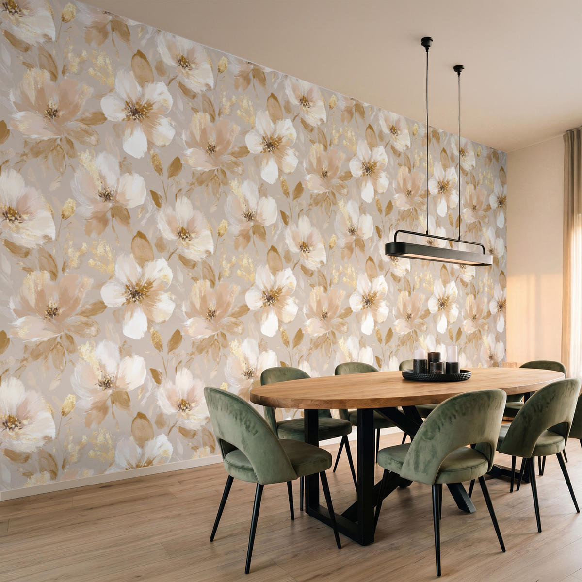 TAPETE - Blumen - künstlerisch - Gold - 500x240 cm - Beige, Papier (500/240cm) - OnlyWow