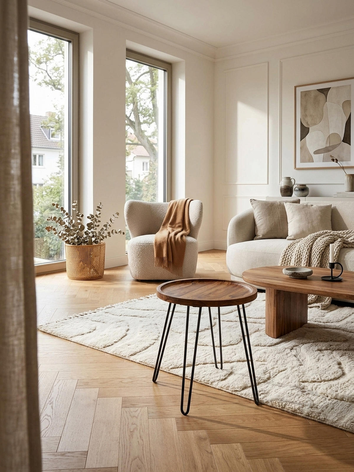 COUCHTISCH in Braun, Sheeshamholz mit Haarnadelbeinen, Modernes Design - Schwarz/Braun, Holz/Metall (41/45/40cm) - KADIMA DESIGN