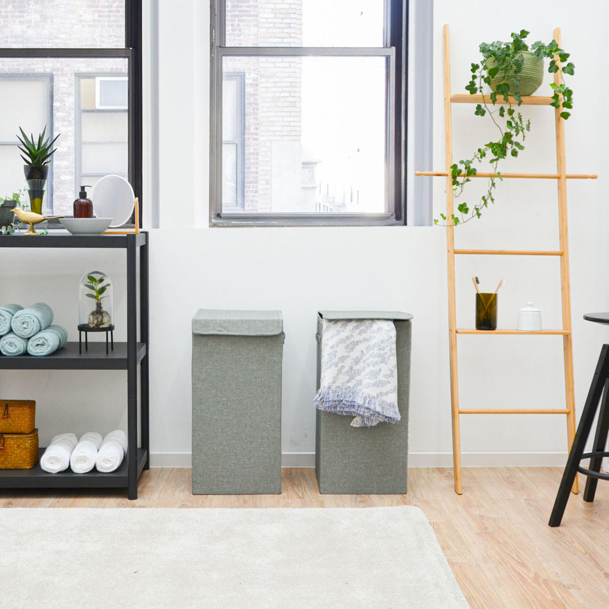 WÄSCHEKORB 2er Set 30/30/60 cm Hellgrau - Grau, Kunststoff (30/60/30cm) - Dunedesign