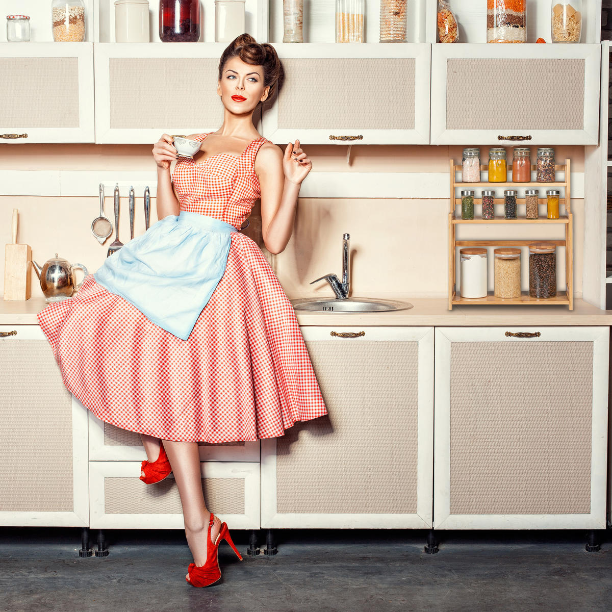 GEWÜRZREGAL - Hellbraun, Holz (41.5/50/18cm) - Relaxdays