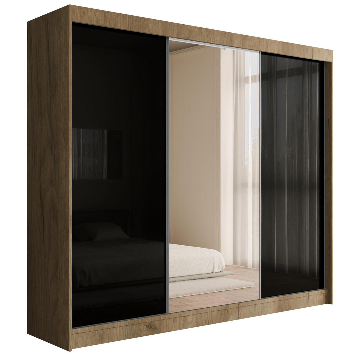 KLEIDERSCHRANK VESLI - 250 cm - Braun|Schwarz - Schwarz/Braun, Holzwerkstoff (250/215/61cm) - ALTDECOR