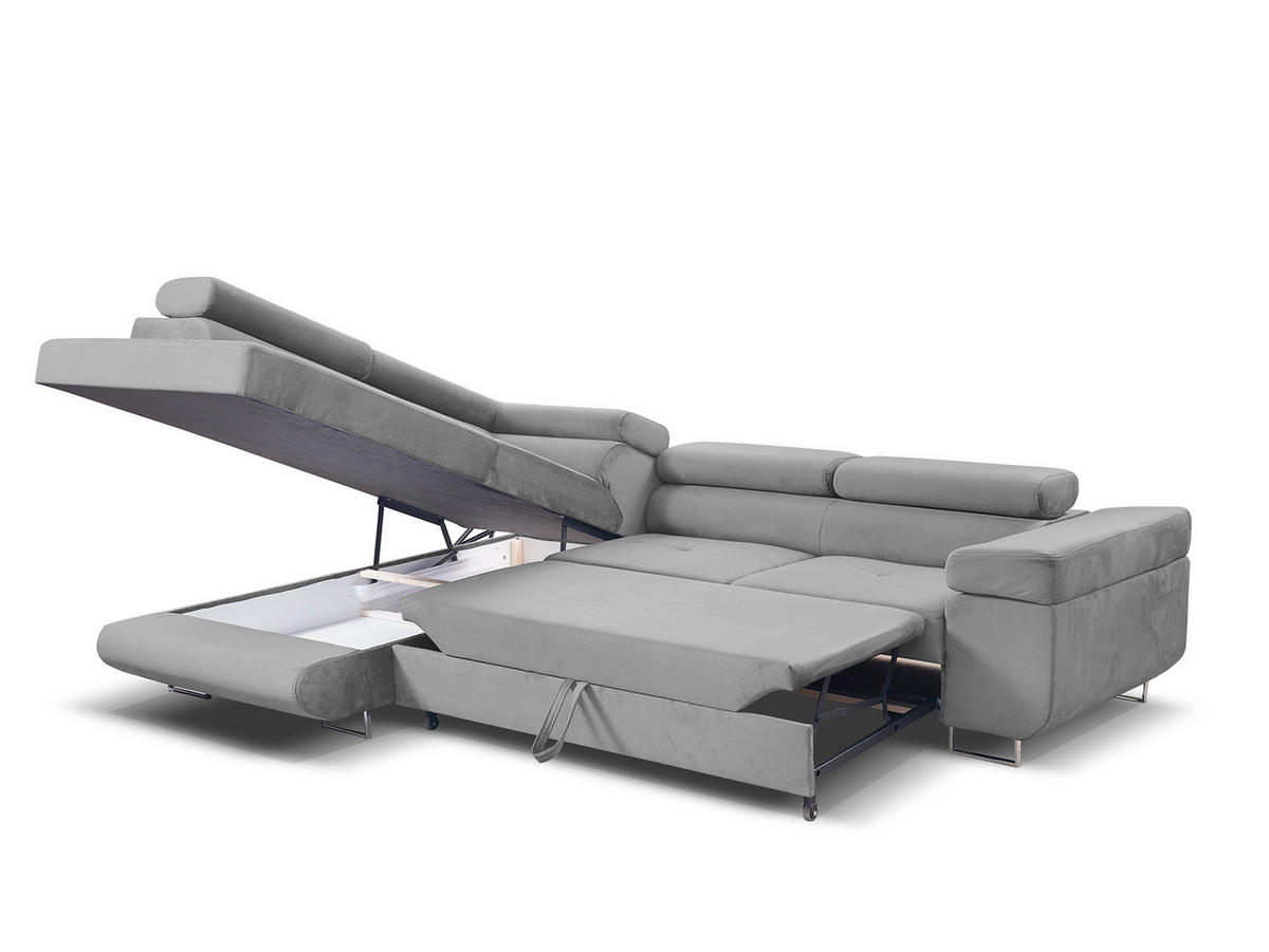 ECKSOFA Marlene III L-Form mit verstellbaren Kopfstützen Schlaffunktion Bettkasten 271 cm links hellgrau - Hellgrau, Kunststoff (271/202cm) - Margaret Hadas24
