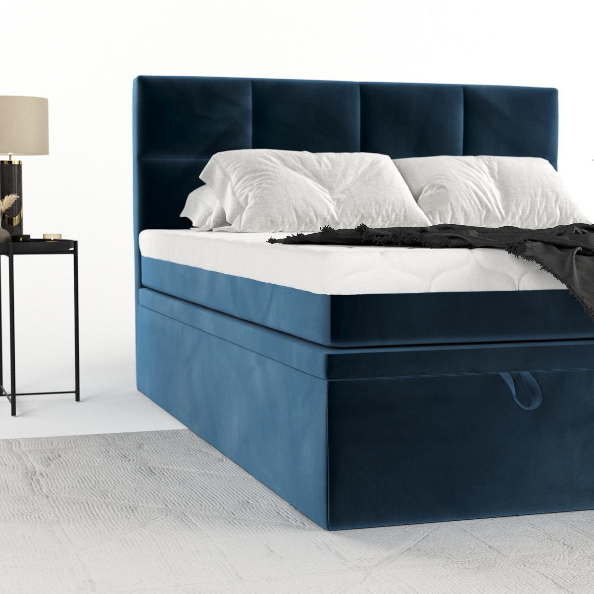 BOXBETT Tessa 200/200 cm Dunkelblau im Kronos Stoff - Schwarz/Dunkelblau, Holz/Holzwerkstoff (200/200cm) - AltaBeds