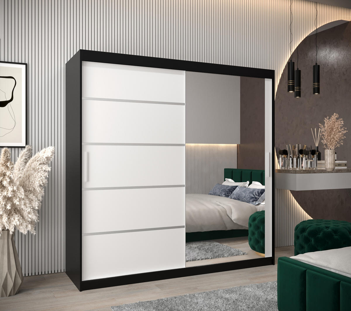 SCHWEBETÜRENSCHRANK 200/200/62 2-türig - Silberfarben/Schwarz, Holz/Kunststoff (200/200/62cm) - MÖBEL KRYSPOL