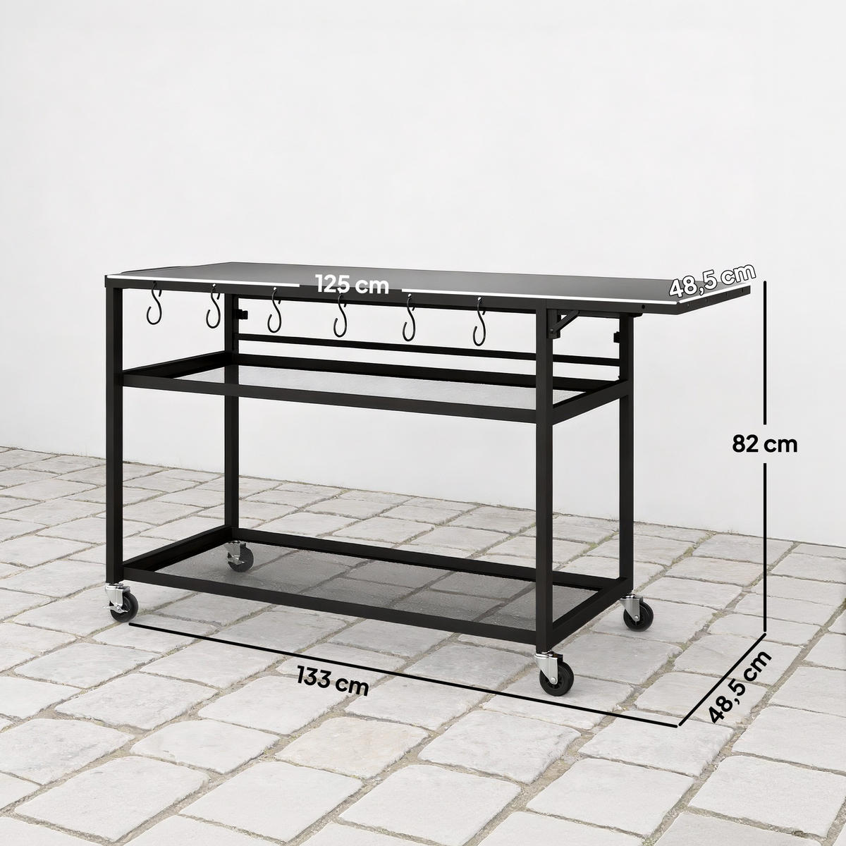 GRILLWAGEN DE-13882 klappbar mit 3 Ebenen Schwarz - Schwarz, Metall (48.5/82/133cm) - ComfortXL