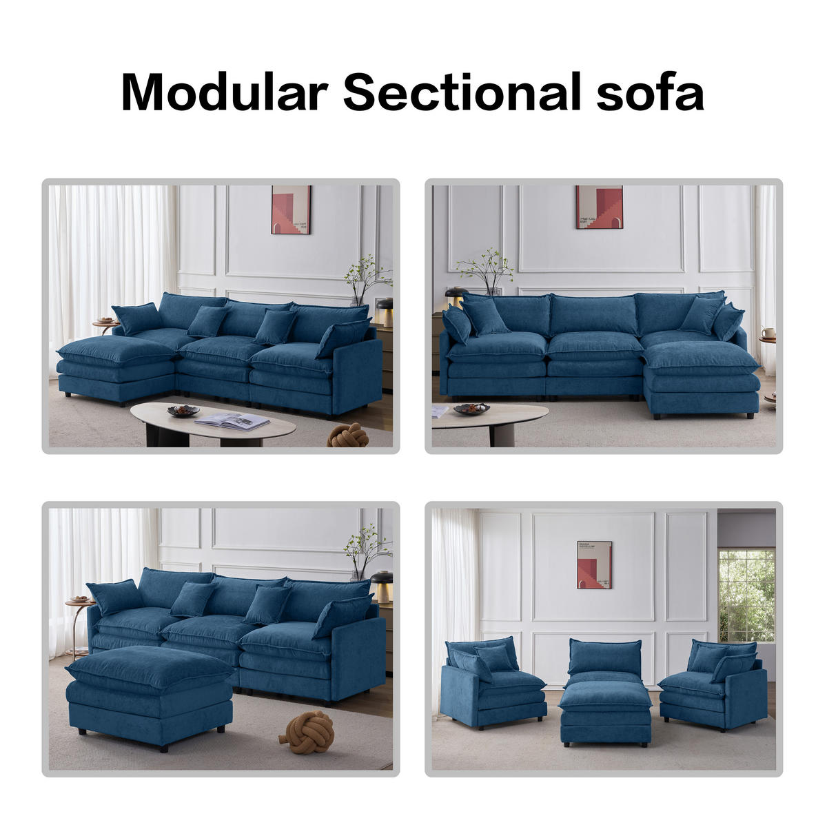 ECKSOFA 267/154/85 cm Blau mit Chaiselongue und Hocker - Blau, Textil (267/154cm) - Oxeza