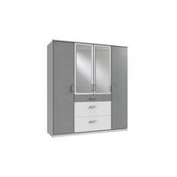 KLEIDERSCHRANK Click in Weiß mit Beton Lichtgrau - Drehtürenschrank 179 cm Breite mit Spiegel - Silberfarben/Weiß, Holzwerkstoff (179/199/58cm)