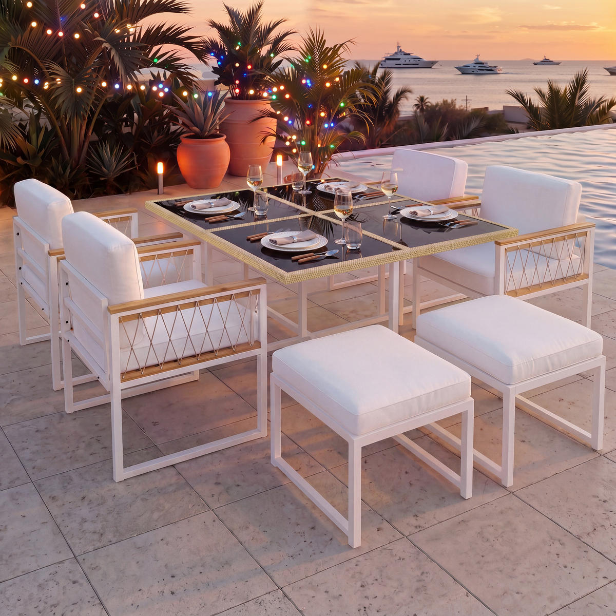 GARTENMÖBELSET 7tlg 6 Personen Glastisch WPC Balkon Terrasse - Multicolor, Metall - FLIEKS