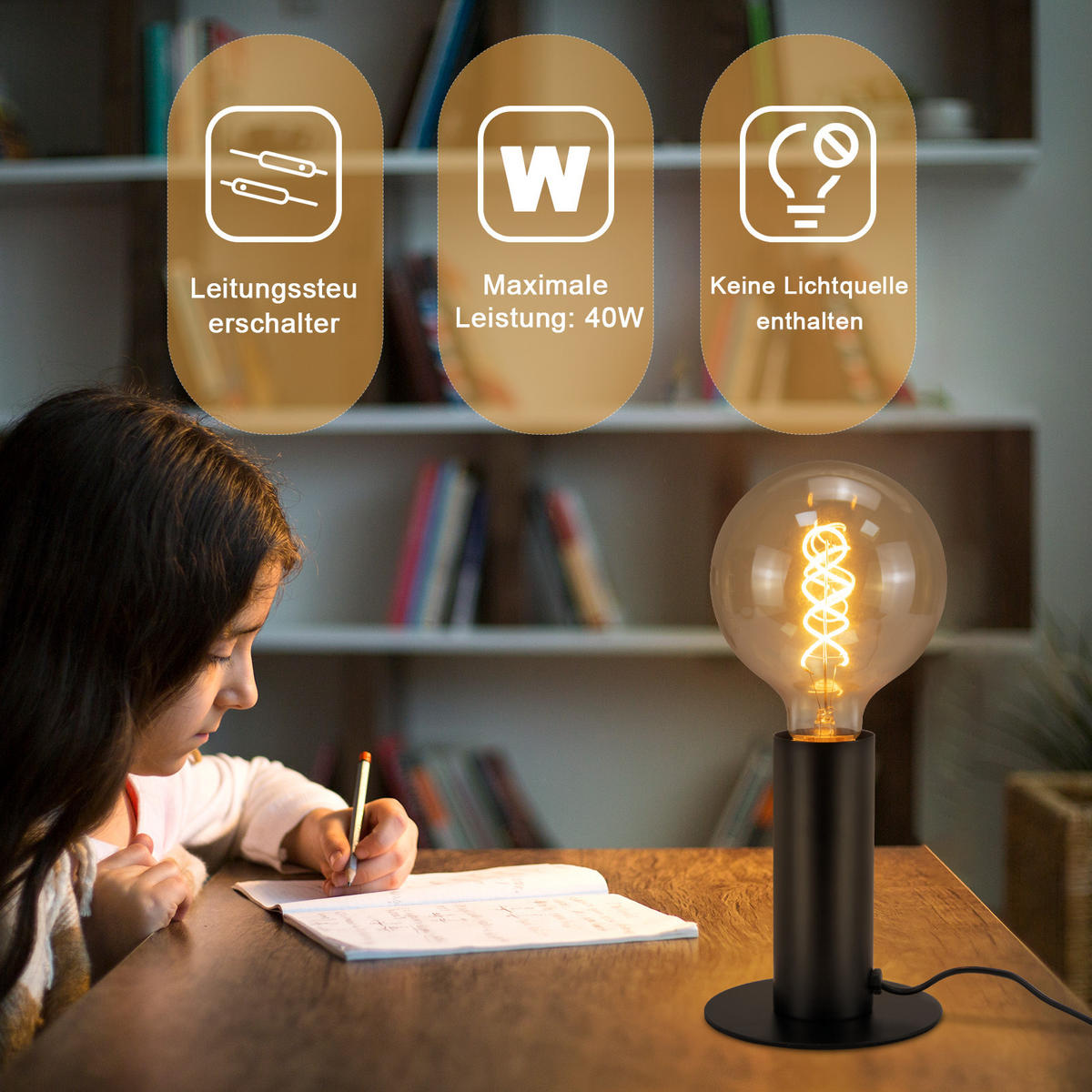 TISCHLEUCHTE Naughton - Schwarz, Metall (13/13/15cm) - Nettlife