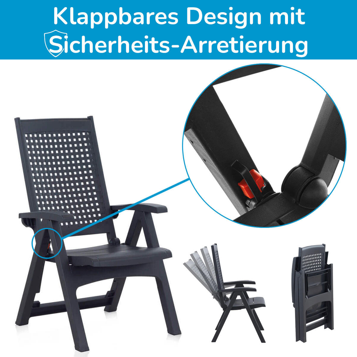 ESSGRUPPE Milano 5-tlg. anthrazit mit Polster kariert - Anthrazit, Kunststoff - Shaf