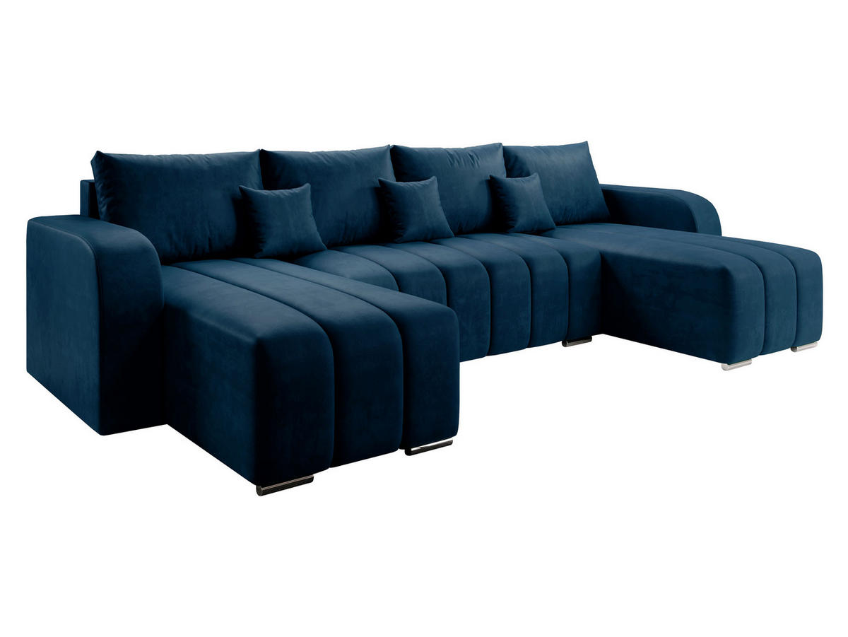 WOHNLANDSCHAFT Pufetto U - Blau/Silberfarben, Holz/Textil (313/86/147cm) - MIRJAN24