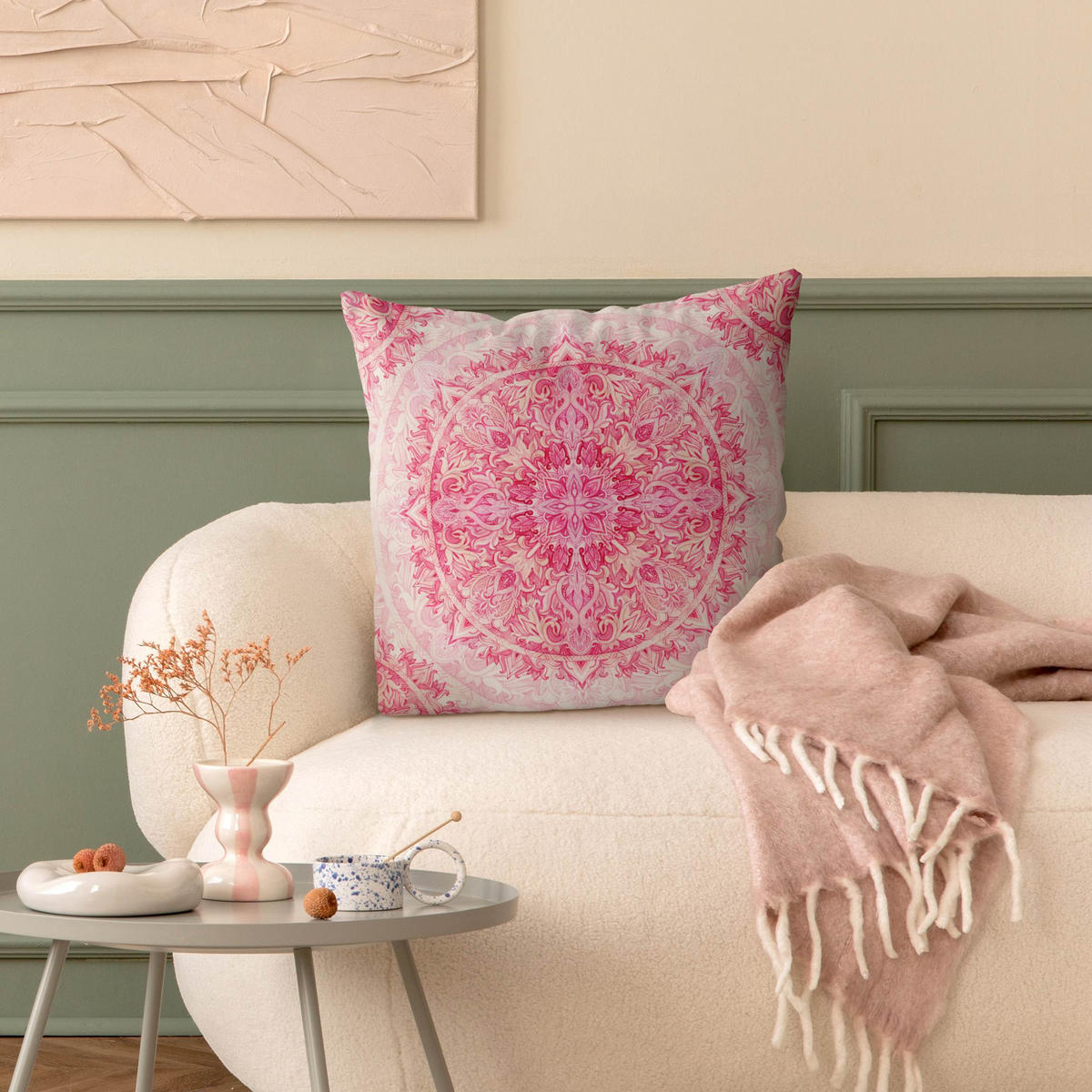 DEKOKISSEN Mandala Aquarell Ornament Muster pink 40/40 cm - Pink, Textil (40/40/10cm) - Bilderwelten